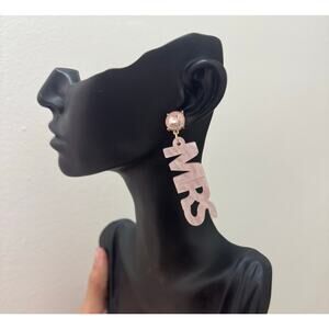 MRS Pink Crystal Blush Resin Mrs. Drop Earrings Just Married Bride to Be